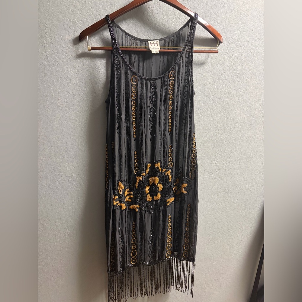 Haute Hippie Black and Gold Mini Dress